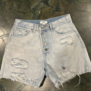 Distressed Light Blue Denim cut-off Shorts from Forever 21